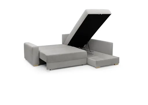 Ecksofa Jyte - 2-Sitzer mit Ecke rechts, Schlaffunktion mit Bettkasten, Stoff, Grau