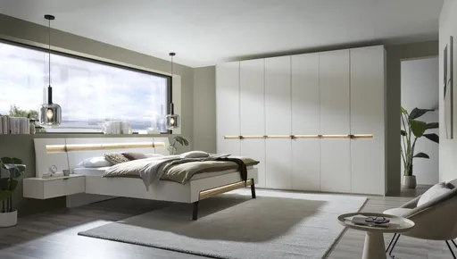 Schlafzimmer - Absetzung Eiche Wellenprofil Massiv, Lack Weiß, Matt