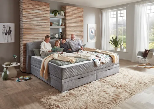 Boxspringbett- Liegefläche ca. 240x200 cm, Stoff, Silber