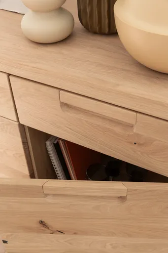 Sideboard - B ca. 162 cm, Eiche Nachbildung, Eiche massiv geölt