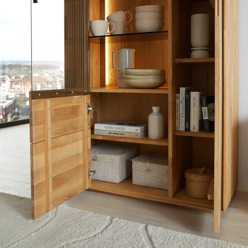 Vitrine Estana - inkl. Beleuchtung, Eiche massiv, legno