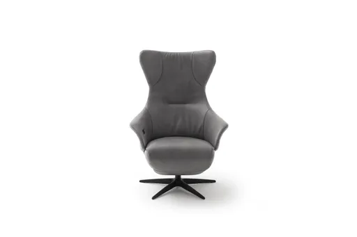 Relaxsessel Follina - Relaxfunktion (motorisch), Leder, Stoff, Grau