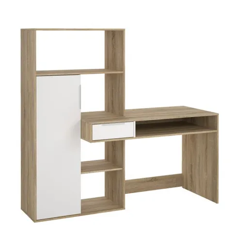 Schreibtisch - LB ca. 163x60 cm, Eiche Struktur Nachbildung, Weiß