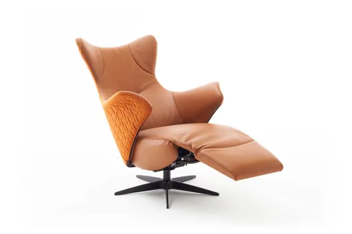 Relaxseessel Follina - Relaxfunktion (motorisch), Leder, Stoff, Cognac