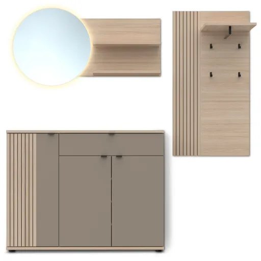 Garderobe - mit Beleuchtung, Riva Eiche Nachbildung, Basalt