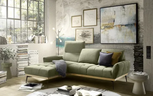 Ecksofa EDDIE - Ecke links, 2-Sitzer inkl. Rückenverstellungen, Stoff, Graugrün