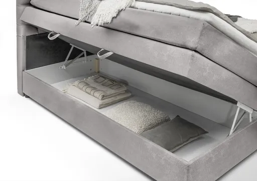 Boxspringbett SANDRIN A- Liegefläche ca. 180x200 cm, Stoff, Hellgrau, inkl. Stauraum