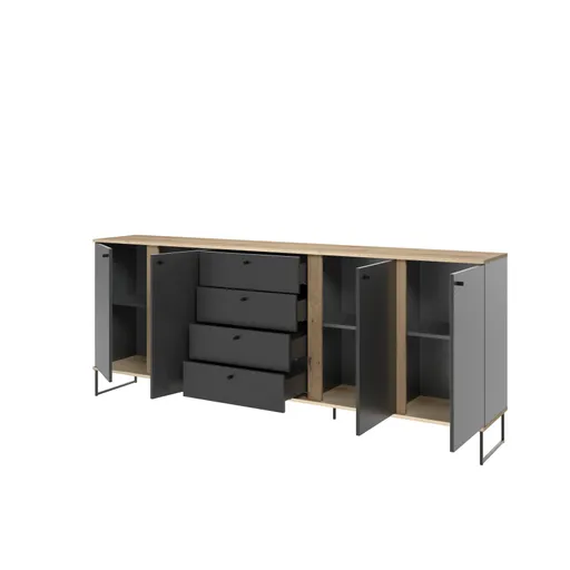 Sideboard - B ca. 225 cm, Anthrazit, Evoke Eiche Nachbildung