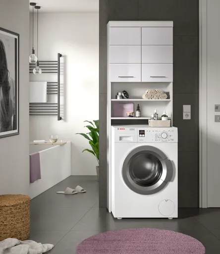 Waschmaschinenüberbau - B ca. 63 cm, Weiß, Weiß Hochglanz