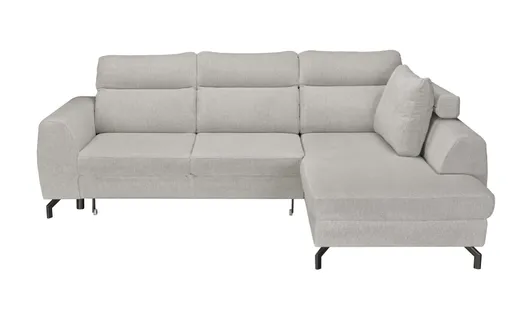 Ecksofa - 2-Sitzer mit Ecke rechts, Schlaffunktion mit Bettkasten, Stoff, Silbergrau
