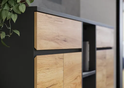 Aktenschrank GRIFFIN - B ca. 80 cm, Graphit, Eiche Nachbildung