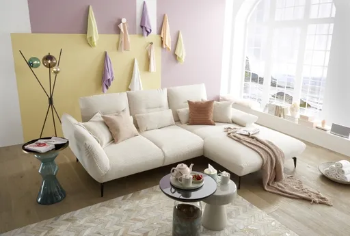 Ecksofa PAYTON - 2-Sitzer, Ecke rechts, Stoff, Creme