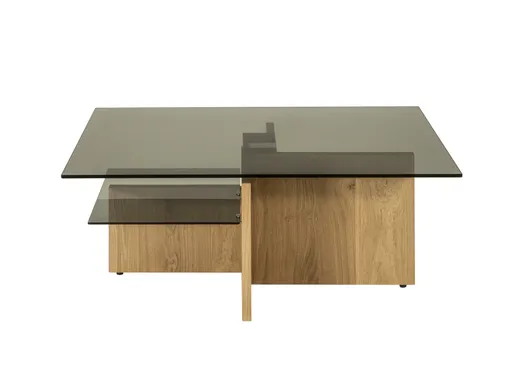 Couchtisch - höhenverstellbar, LBH. ca. 100x60x45-63 cm, Glas, Wildeiche furniert