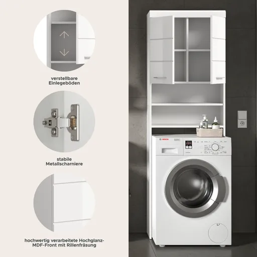 Waschmaschinenüberbau - B ca. 63 cm, Weiß, Weiß Hochglanz