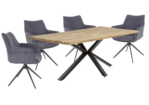 Esstisch - LB ca. 200x100 cm, Eiche massiv geölt, Schweizer Kante, Schwarz
