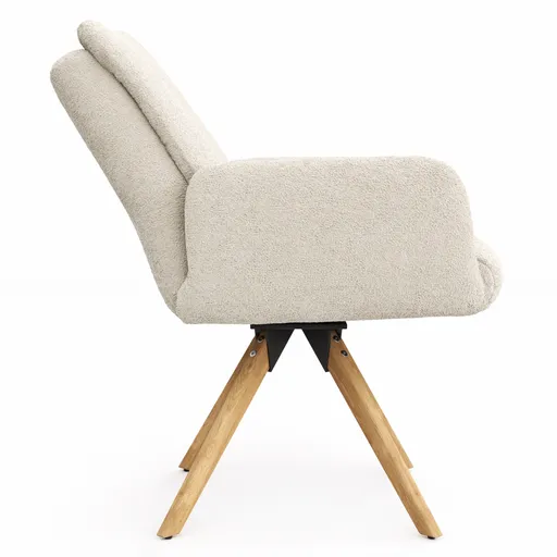 Armlehnstuhl Evania - Dreh und Relax-Funktion, niedriger Rücken, Stoff, Creme