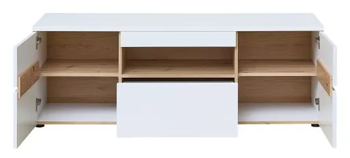 Wohnwand - mit Beleuchtung, Weiß, Artisan Eiche Nachbildung
