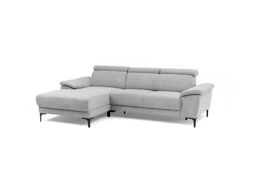 Ecksofa EZRA - Ecke links, 2-Sitzer inkl. Kopfteilverstellungen, Stoff, Hellgrau