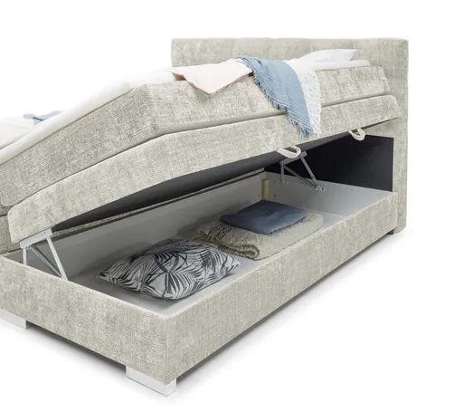 Boxspringbett SANDRIN I- Liegefläche ca. 180x200 cm, Stoff, Creme, inkl. Stauraum