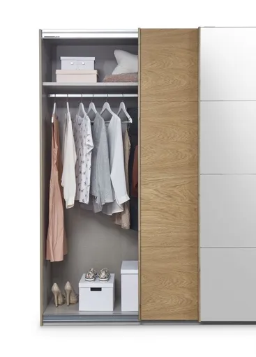 Schwebetürenschrank ROTIA- B ca. 226 cm, Eiche Dekor, Spiegel