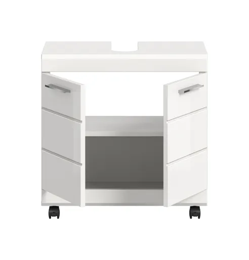 Waschbeckenunterschrank - B ca. 60 cm, Weiß, Weiß Hochglanz