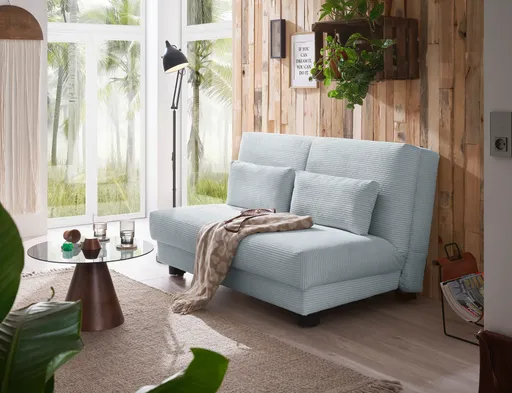 Schlafsofa EASY Optik A - 2-Sitzer ohne Armlehne, 140 cm inkl. Schlaffunktion, Cord, Hellblau