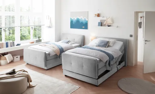 Boxspringbett- Liegefläche ca. 120x200 cm, Stoff, Hellgrau