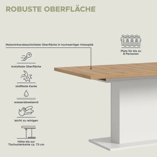 Esstisch - ausziehbar, LB ca. 150x90 cm, Artisan Eiche Nachbildung, Weiß