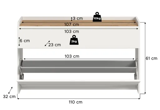 Garderobe - Weiß, Artisan Eiche Nachbildung