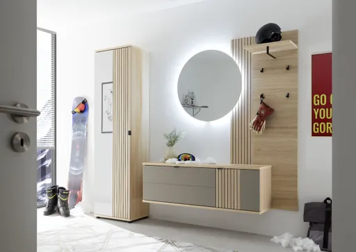 Hängeschuhschrank - B ca. 133 cm, Riva Eiche Nachbildung, Basalt