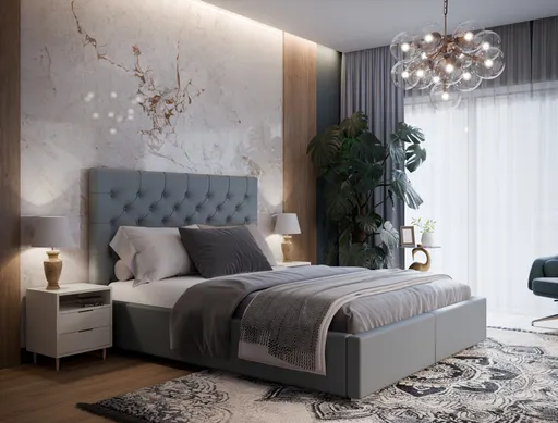 Bettgestell SANDRIN E- Liegefläche ca. 180x200 cm, Stoff, Graublau, inkl. Lattenrost und Stauraum