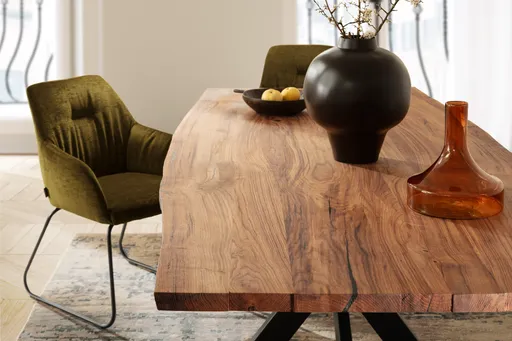 Esstisch Duna - LB ca. 260x100 cm, Wildeiche Massiv, Geölt, Sternengestell
