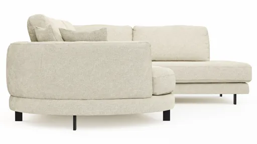 Ecksofa Solenne - Diwan rund links mit Ottomane rechts, Stoff, Weiß