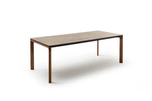 Esstisch 3400 - LB ca. 220x100 cm, ausziehbar, Keramik schwarz, Nussbaum