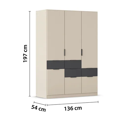 Drehtürenschrank RAAS- B ca. 136 cm, Champagner, Dunkelgrau