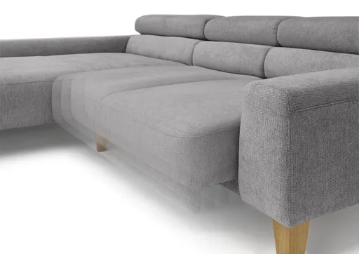 Ecksofa CHENOA - 2-Sitzer mit Longchair rechts, Sitzvorzug motorisch, Stoff, Steingrau