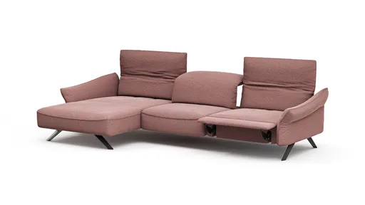 Ecksofa Bormio - Longchair links und 3-Sitzer inklusive Relaxfunktion (motorisch), Stoff, Pfirsich