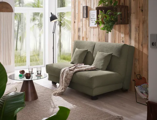Schlafsofa EASY Optik A - 2-Sitzer ohne Armlehne, 140 cm inkl. Schlaffunktion, Cord, Dunkelgrün