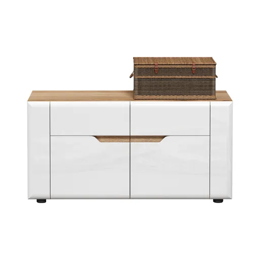 Sitzbank - B ca. 91 cm, Eiche Evoke Nachbildung, Weiß Hochglanz
