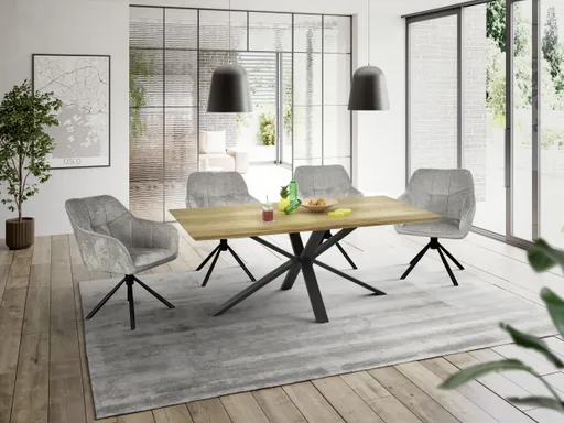 Esstisch - LB ca. 200x100 cm, Eiche massiv geölt, Schweizer Kante, Schwarz