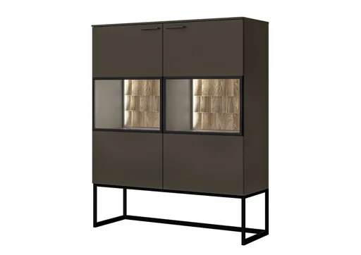 Highboard - mit Beleuchtung, Lack, Graubraun