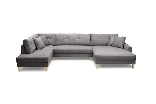 Wohnlandschaft - Ecke links, 2-Sitzer, Longchair rechts, Stoff, Grau