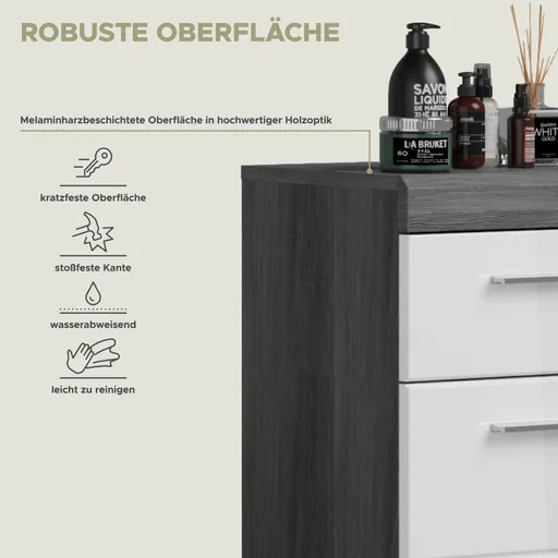 Standschrank - B ca. 37 cm, Rauchsilber, Weiß Hochglanz