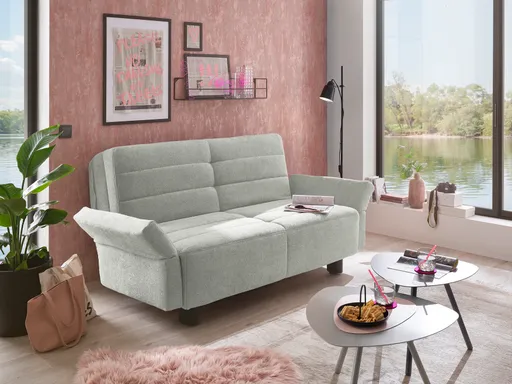 Faltsofa Easy - 2-Sitzer, ca. 140 cm inkl. Schlaffunktion/Topper/Armteil verstellbar, Stoff, Grau