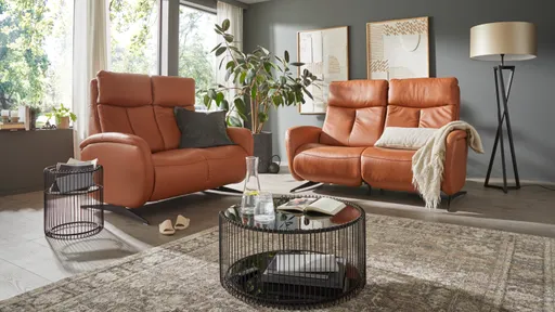 Sofa Sitz.Konzept Sofa - 2-Sitzer inkl. Kopfteilverstellung, Leder, Cognac