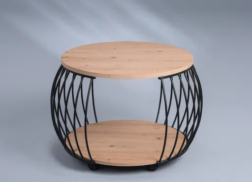 Couchtisch - Ø/H ca. 60x47 cm, Artisan Eiche Nachbildung, Schwarz
