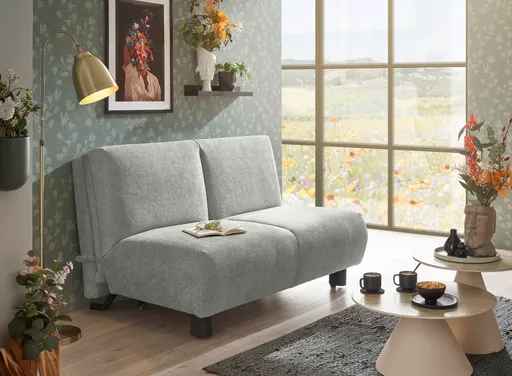  Faltsofa EBBY - 2-Sitzer ohne Armlehne, 140 cm inkl. Schlaffunktion/Relaxfunktion, Stoff, Grau