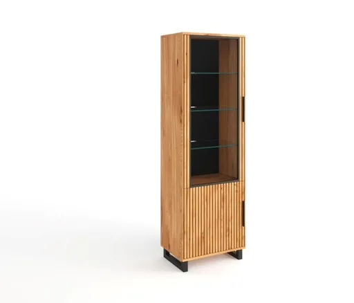 Vitrine- Eiche furniert, Schwarz, Glas