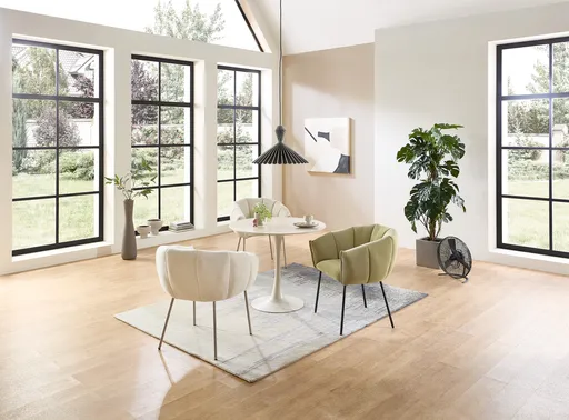 Esstisch - Ø/H ca. 90x75 cm, Travertinoptik, Beige