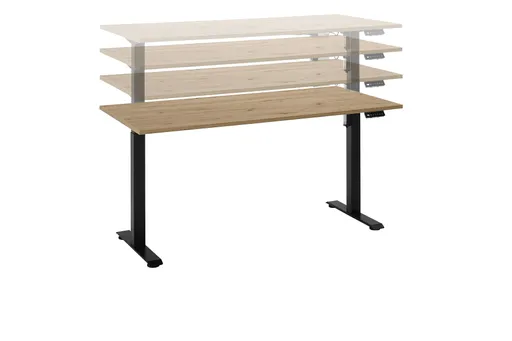 Schreibtisch - höhenverstellbar, LB ca. 137x68 cm, Eiche Dekor, Stahl, Schwarz